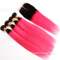 Pouleau à cheveux colorés en gros en gros de cheveux brésiliens vierges paquets 2 ton 1b rose raide ombre bundles de cheveux humains